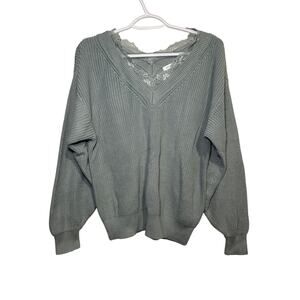 Lascana knit lace v neck sweater womens 0/2 cozy boho‎ chic coquette ethereal